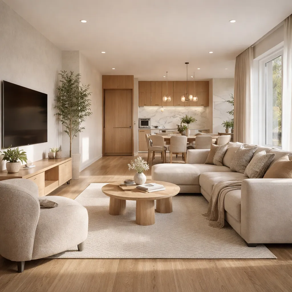 Bright contemporary living room interior in a residential apartment